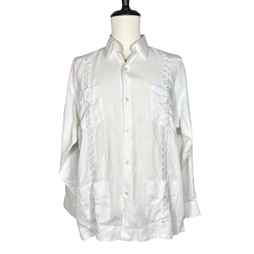J. Edwards | Men | White 100% Linen Western Style LS Button Up Shirt | Large